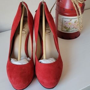 Joan & David Red Suede Platform Pumps